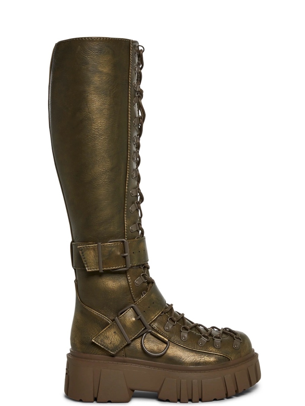 Tall Gold Green Lace-Up Platform Boot